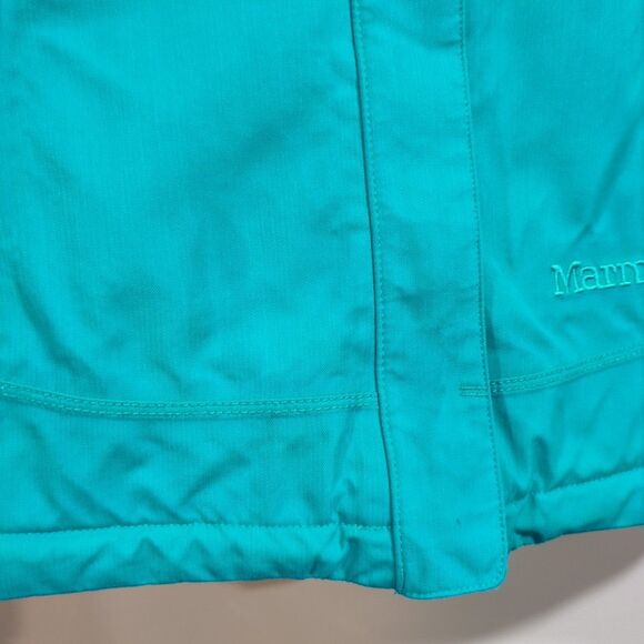 Marmot Portillo Insulated Jacket Blue Green Teal Hooded Snap Coat Women's Small - Picture 6 of 16